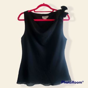 CDC Black Sleeveless Drape Neck Blouse | Size 12 | Elegant & Lightweight